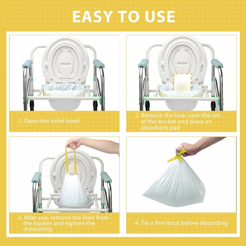ININCARE Commode Liners with Absorbent Pads for Bedside Commode, 100 Lemon Scented Bedside Commode Liners and 100 Commode Pads, Commode Toilet ＆ Camping Toilet Bags - Image 2
